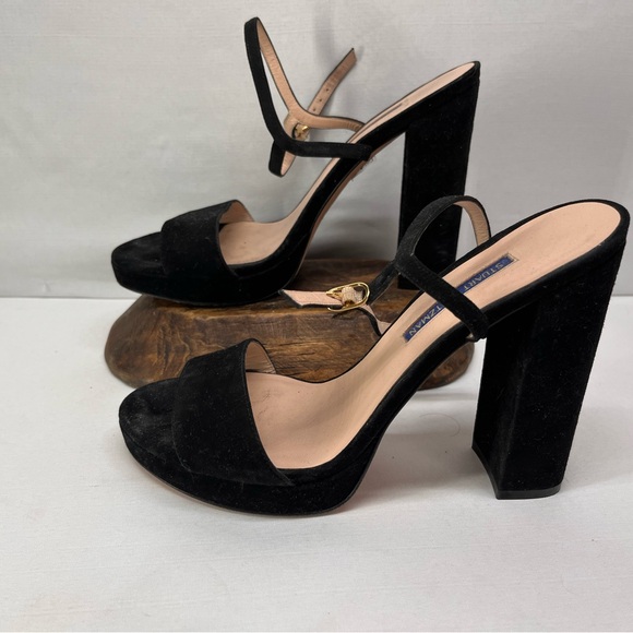 black suede Stuart Weitzman block-heel sandals - Picture 4 of 6